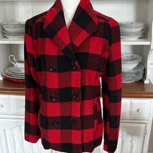 Rampage Red and Black Checkered Peacoat